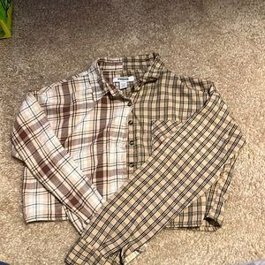 Long sleeve half flannel crop top.